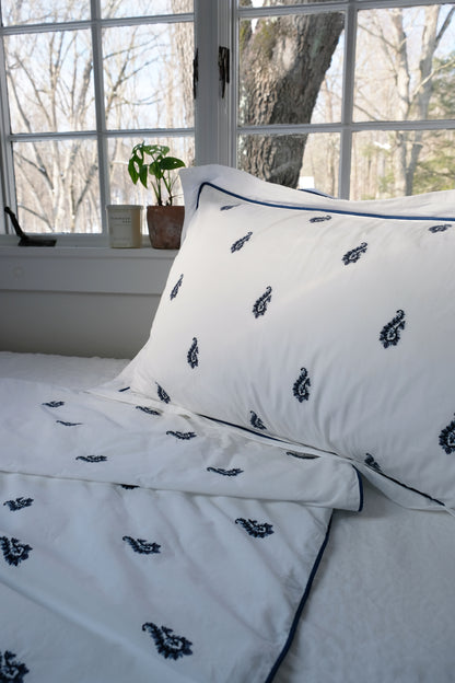Blue Paisley Embroidered Duvet Set